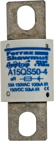 Ferraz Shawmut - 150 VAC/VDC, 50 Amp, Fast-Acting Semiconductor/High Speed Fuse - Bolt-on Mount, 2-21/32" OAL, 100 at AC, 50 at DC kA Rating, 1-1/8" Diam - Exact Tooling