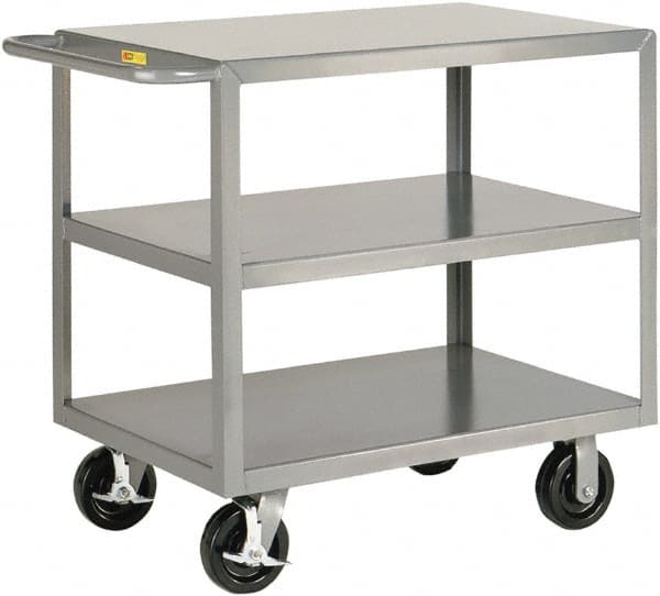 Little Giant - 3,600 Lb Capacity, 30" Wide x 65-1/2" Long x 36" High Shelf Cart - 3 Shelf, Steel - Exact Tooling