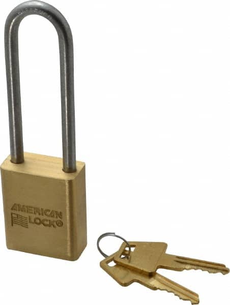 American Lock - 3/4" Shackle Clearance, Keyed Different Padlock - 1/4" Shackle Diam, Steel - Exact Tooling