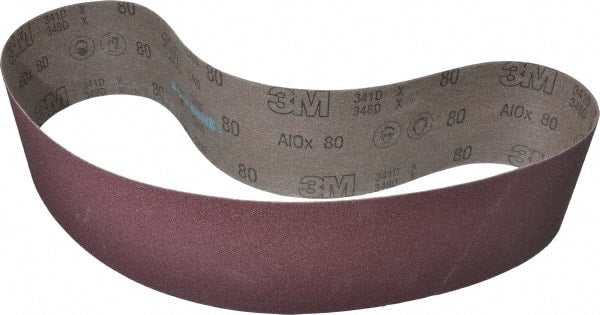 3M - 4" Wide x 48" OAL, 80 Grit, Aluminum Oxide Abrasive Belt - Aluminum Oxide, Medium, Coated, X Weighted Cloth Backing, Series 341D - Exact Tooling