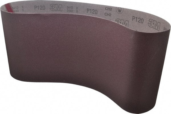 3M - 9" Wide x 48" OAL, 120 Grit, Aluminum Oxide Abrasive Belt - Aluminum Oxide, Fine, Coated, X Weighted Cloth Backing, Series 341D - Exact Tooling