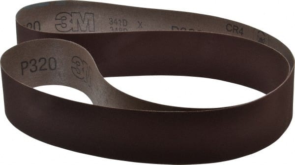 3M - 2" Wide x 60" OAL, 320 Grit, Aluminum Oxide Abrasive Belt - Aluminum Oxide, Extra Fine, Coated, X Weighted Cloth Backing, Series 341D - Exact Tooling