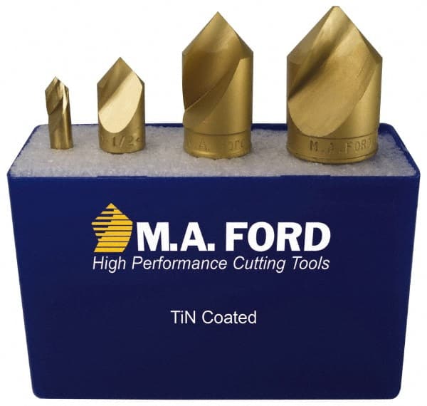 M.A. Ford - 4 Piece, 1/4 to 1" Head Diam, 60° Included Angle, Single End Countersink Set - Exact Tooling