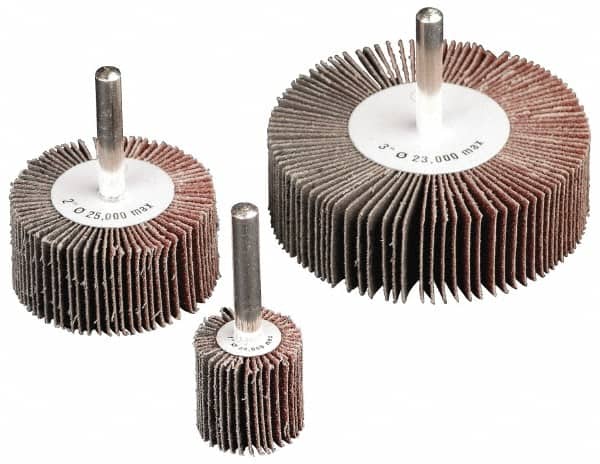 Camel Grinding Wheels - 2" Diam x 2" Face Width, Medium Aluminum Oxide Coated Mounted Flap Wheel - 1/4" Shank Mount, 60 Grit, 25,000 Max RPM - Exact Tooling