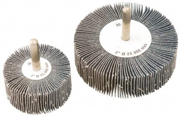 Camel Grinding Wheels - 3" Diam x 1" Face Width, Medium Zirconia Alumina Coated Mounted Flap Wheel - 1/4" Shank Mount, 60 Grit, Cloth Backing, 20,000 Max RPM - Exact Tooling