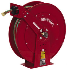 Reelcraft - 24" Long x 13" Wide x 25-3/8" High, 3/8" ID, Spring Retractable Welding Hose Reel - 75' Hose Length, 200 psi Working Pressure, Hose Included - Exact Tooling