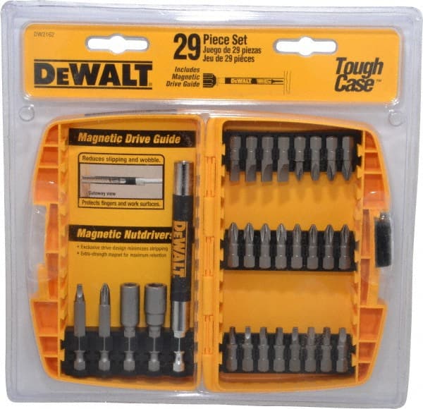 DeWALT - 29 Piece, Screwdriver Bit Set - #1, #2 & #3 Phillips, #1, #2 & #3 Square Recess, #6, #8 & #10 Slotted - Exact Tooling
