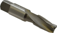 Emuge - 1/8-27 NPT, 15° Helix, 3 Flutes, Modified Bottoming Chamfer, Bright Finish, High Speed Steel, Spiral Flute Pipe Tap - Right Hand Flute, 7/16" Shank Diam, 3/4" Thread Length, 0.250-0.375" Projection, 0.328" Square Size, - Exact Tooling