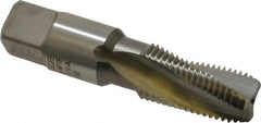 Emuge - 1/4-18 NPTF, 15° Helix, 3 Flutes, Modified Bottoming Chamfer, Bright Finish, High Speed Steel, Spiral Flute Pipe Tap - Right Hand Flute, 9/16" Shank Diam, 1.06" Thread Length, 0.397-0.521" Projection, 0.421" Square Size, - Exact Tooling