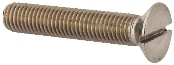 Value Collection - M12x1.75 Metric Coarse, 65mm OAL Slotted Drive Machine Screw - Flat Head, Grade 316 & A4 Stainless Steel, Uncoated, Without Washer - Exact Tooling