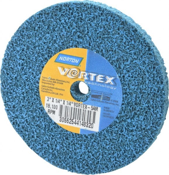 Norton - 3" Diam, 1/4" Face Width, 1/4" Center Hole, Medium Grade, Aluminum Oxide Deburring Wheel - Unitized, Medium Density 5 Grade - Exact Tooling