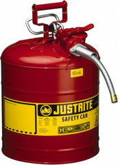 Justrite - 5 Gal Galvanized Steel Type II Safety Can - 17-1/2" High x 11-3/4" Diam, Red with Yellow - Exact Tooling