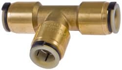 Watts - 3/4 x 1/2 x 1/2" Outside Diam, Lead Free Brass Push-to-Connect Tube Union Tee - 250 Max psi, Tube to Tube Connection, EPDM O-Ring, Lead-Free - Exact Tooling
