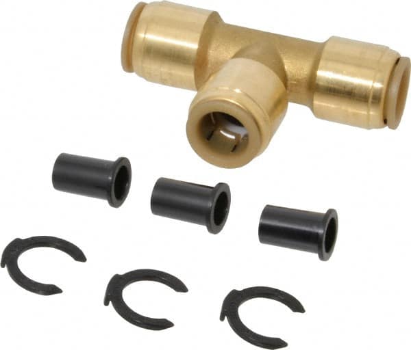 Watts - 1/2 x 1/2 x 1/2" Outside Diam, Lead Free Brass Push-to-Connect Tube Union Tee - 250 Max psi, Tube to Tube Connection, EPDM O-Ring, Lead-Free - Exact Tooling