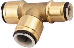 Watts - 3/4 x 1/2 x 3/4" Outside Diam, Lead Free Brass Push-to-Connect Tube Union Tee - 250 Max psi, Tube to Tube Connection, EPDM O-Ring, Lead-Free - Exact Tooling