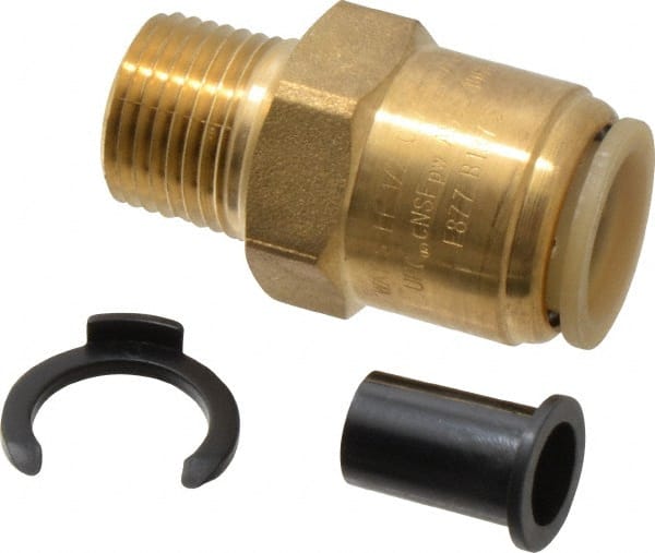 Watts - 1/2" Outside Diam, 1/2 NPT, Lead Free Brass Push-to-Connect Tube Male Connector - 250 Max psi, Tube to Male NPT Connection, EPDM O-Ring, Lead-Free - Exact Tooling