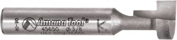 Amana Tool - 3/8" Cut Diam, 3/8" Length of Cut, 1 Flute Keyhole Edge Profile Router Bit - Carbide-Tipped, 1/4" Shank Diam, 1-1/2" OAL, Uncoated - Exact Tooling