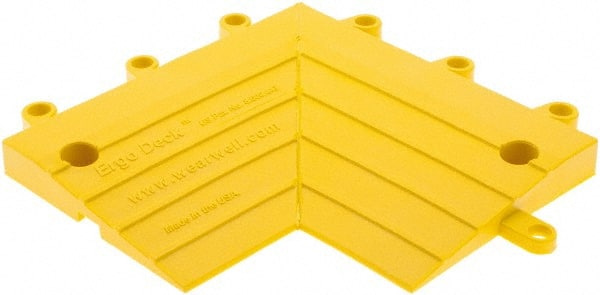 Wearwell - 0.75' Long x 0.5' Wide x 7/8" Thick, Anti-Fatigue Modular Matting Corner Ramp Edge - Male, 2 Interlocking Sides, Yellow, For Dry & Wet Areas, Series 564 - Exact Tooling