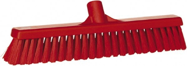 Vikan - 16" Fine Particle Synthetic Push Broom - 2" Bristle Length, Plastic Block, European Threaded Handle Connection - Exact Tooling