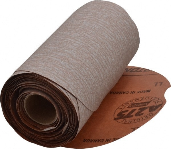 Norton - 5" Diam, 320 Grit Aluminum Oxide Adhesive PSA Disc - Very Fine Grade, Natural, B Weighted Backing, Flexible - Exact Tooling