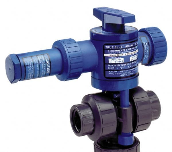 Plast-O-Matic - 3/4" Pipe, PVC Pneumatic Spring Return Actuated Ball Valve - EPDM Seal, True Union End Connection - Exact Tooling