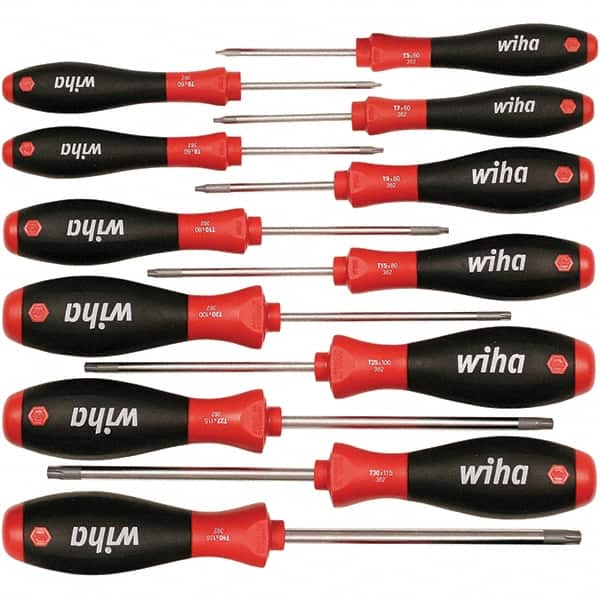 Wiha - 12 Piece Torx Screwdriver Set - Bit Sizes: Torx T-5, T-6, TORXr bits included: T7, T8, T10, T15, T20, T25, T27, T30 & T40, Comes in Box - Exact Tooling
