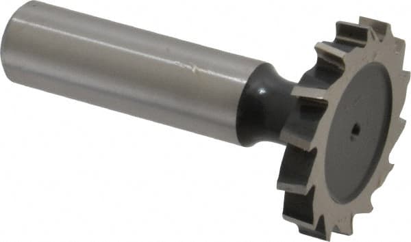Interstate - 1-1/4" Diam x 3/16" Face Width, Cobalt, 14 Teeth, Shank Connection Woodruff Keyseat Cutter - Uncoated, 2-3/16" OAL x 1/2" Shank, Staggered Teeth, ANSI 610, Old Standard 19 - Exact Tooling