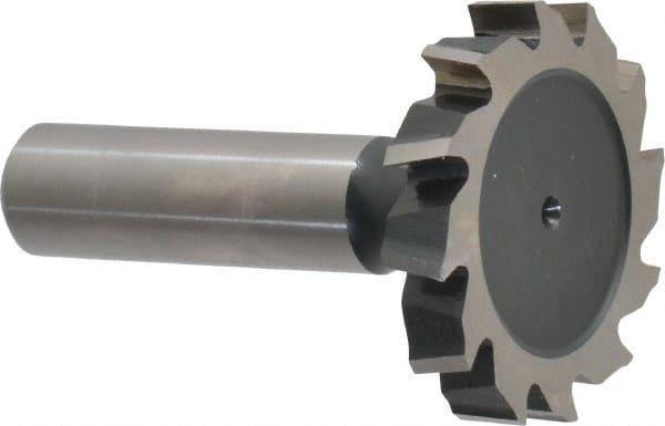 Interstate - 1-1/2" Diam x 1/4" Face Width, Cobalt, 16 Teeth, Shank Connection Woodruff Keyseat Cutter - Uncoated, 2-1/4" OAL x 1/2" Shank, Staggered Teeth, ANSI 812, Old Standard 24 - Exact Tooling