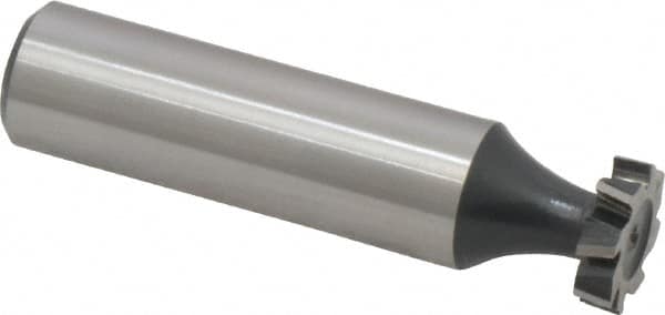 Interstate - 1/2" Diam x 1/8" Face Width, High Speed Steel, 8 Teeth, Shank Connection Woodruff Keyseat Cutter - Uncoated, 2-1/8" OAL x 1/2" Shank, Staggered Teeth, ANSI 404, Old Standard 3 - Exact Tooling
