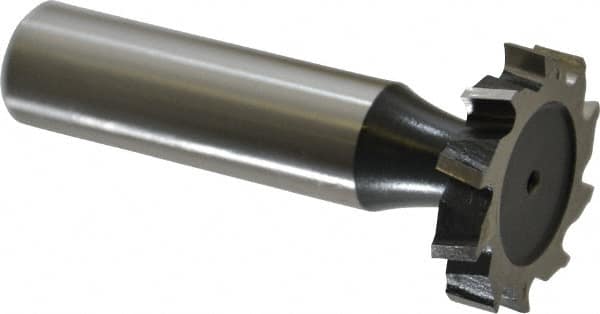 Interstate - 1" Diam x 3/16" Face Width, High Speed Steel, 12 Teeth, Shank Connection Woodruff Keyseat Cutter - Uncoated, 2-3/16" OAL x 1/2" Shank, Staggered Teeth, ANSI 608, Old Standard 13 - Exact Tooling