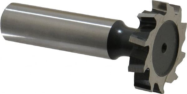 Interstate - 1-1/8" Diam x 7/32" Face Width, High Speed Steel, 12 Teeth, Shank Connection Woodruff Keyseat Cutter - Uncoated, 2-7/32" OAL x 1/2" Shank, Staggered Teeth, ANSI 709, Old Standard 17 - Exact Tooling