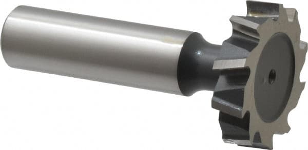 Interstate - 1-1/8" Diam x 1/4" Face Width, High Speed Steel, 12 Teeth, Shank Connection Woodruff Keyseat Cutter - Uncoated, 2-1/4" OAL x 1/2" Shank, Staggered Teeth, ANSI 809, Old Standard 18 - Exact Tooling