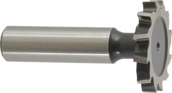 Interstate - 1-1/4" Diam x 3/16" Face Width, High Speed Steel, 14 Teeth, Shank Connection Woodruff Keyseat Cutter - Uncoated, 2-3/16" OAL x 1/2" Shank, Staggered Teeth, ANSI 610, Old Standard 19 - Exact Tooling