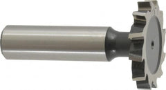 Interstate - 1-1/4" Diam x 3/16" Face Width, High Speed Steel, 14 Teeth, Shank Connection Woodruff Keyseat Cutter - Uncoated, 2-3/16" OAL x 1/2" Shank, Staggered Teeth, ANSI 610, Old Standard 19 - Exact Tooling