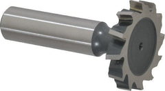 Interstate - 1-1/4" Diam x 7/32" Face Width, High Speed Steel, 14 Teeth, Shank Connection Woodruff Keyseat Cutter - Uncoated, 2-7/32" OAL x 1/2" Shank, Staggered Teeth, ANSI 710, Old Standard 20 - Exact Tooling