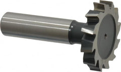 Interstate - 1-3/8" Diam x 1/4" Face Width, High Speed Steel, 14 Teeth, Shank Connection Woodruff Keyseat Cutter - Uncoated, 2-1/4" OAL x 1/2" Shank, Staggered Teeth, ANSI 811, Old Standard 22 - Exact Tooling