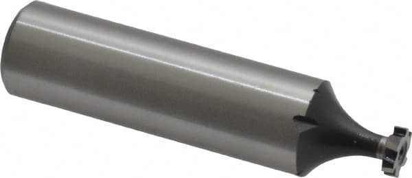 Interstate - 1/4" Diam x 1/16" Face Width, High Speed Steel, 6 Teeth, Shank Connection Woodruff Keyseat Cutter - Uncoated, 2-1/16" OAL x 1/2" Shank, Staggered Teeth, ANSI 202, Old Standard 201 - Exact Tooling