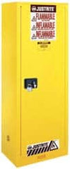 Justrite - 1 Door, 3 Shelf, Yellow Steel Space Saver Safety Cabinet for Flammable and Combustible Liquids - 65" High x 23-1/4" Wide x 18" Deep, Manual Closing Door, 22 Gal Capacity - Exact Tooling