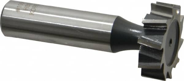 Interstate - 1" Diam x 5/16" Face Width, High Speed Steel, 12 Teeth, Shank Connection Woodruff Keyseat Cutter - Uncoated, 2-5/16" OAL x 1/2" Shank, Staggered Teeth, ANSI 1008, Old Standard B - Exact Tooling