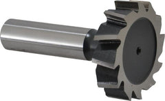 Interstate - 1-1/2" Diam x 3/8" Face Width, High Speed Steel, 16 Teeth, Shank Connection Woodruff Keyseat Cutter - Uncoated, 2-3/8" OAL x 1/2" Shank, Staggered Teeth, ANSI 1212, Old Standard G - Exact Tooling