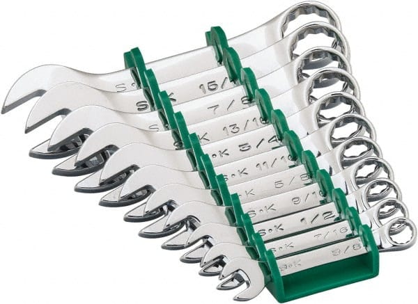 SK - 11 Piece, 3/8 to 1", 12 Point, Combination Wrench Set - Inch System of Measurement, Chrome Finish, Comes in Plastic Tray - Exact Tooling