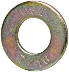 Made in USA - 7/16" Screw, Grade 8 Alloy Steel SAE Flat Washer - 15/32" ID x 59/64" OD, 0.072" Thick, Zinc Yellow Dichromate Finish - Exact Tooling
