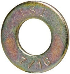 Made in USA - 7/16" Screw, Grade 8 Alloy Steel SAE Flat Washer - 15/32" ID x 59/64" OD, 0.072" Thick, Zinc Yellow Dichromate Finish - Exact Tooling