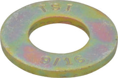 Made in USA - 9/16" Screw, Grade 8 Alloy Steel SAE Flat Washer - 19/32" ID x 1-3/16" OD, 0.121" Thick, Zinc Yellow Dichromate Finish - Exact Tooling