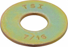 Made in USA - 7/16" Screw, Grade 8 Alloy Steel USS Flat Washer - 0.495" ID x 1.28" OD, 0.104" Thick, Zinc Yellow Dichromate Finish - Exact Tooling