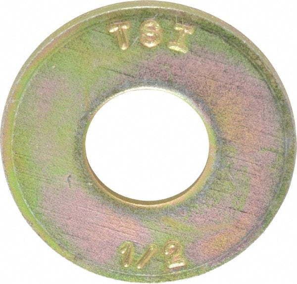 Made in USA - 1/2" Screw, Grade 8 Alloy Steel USS Flat Washer - 0.557" ID x 1.405" OD, 0.132" Thick, Zinc Yellow Dichromate Finish - Exact Tooling