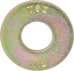 Made in USA - 1/2" Screw, Grade 8 Alloy Steel USS Flat Washer - 0.557" ID x 1.405" OD, 0.132" Thick, Zinc Yellow Dichromate Finish - Exact Tooling