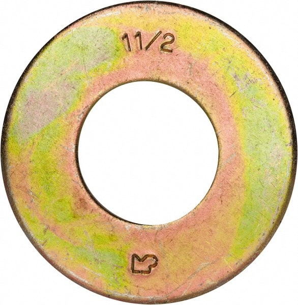 Made in USA - 1-1/2" Screw, Grade 8 Alloy Steel USS Flat Washer - 1.615" ID x 3.545" OD, 0.213" Thick, Zinc Yellow Dichromate Finish - Exact Tooling