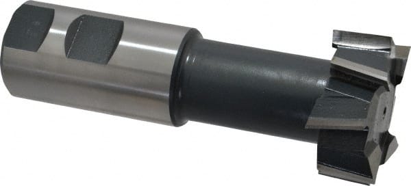Interstate - 1-27/32" Cut Diam, 53/64" Cut Width, 1-1/32" Neck Diam, 1-1/4" Shank Diam, 4-13/16" OAL, High Speed Steel T-Slot Cutter - TiN Finish, 1" Bolt, 2-5/16" Shank Length, Staggered Teeth - Exact Tooling