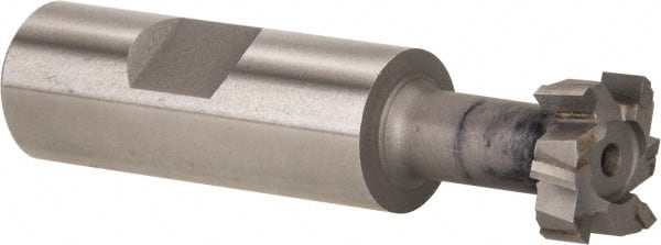 Made in USA - 25/32" Cut Diam, 21/64" Cut Width, 13/32" Neck Diam, 3/4" Shank Diam, 3-1/4" OAL, C2 Carbide-Tipped T-Slot Cutter - Uncoated, 3/8" Bolt, 2-1/16" Shank Length, Staggered Teeth, 6 Teeth, Weldon Flat - Exact Tooling